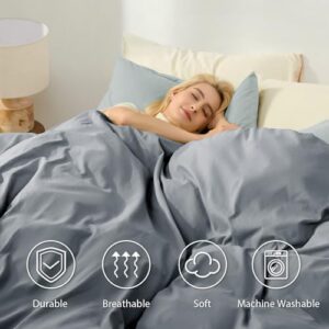 Dreamhood Duvet Cover Queen Size 90x90 and 2 Pillow Cases Soft Comfy Duvet Cover Set 3 Pieces with Button Closure Breathable Durable Bedding for All Seasons Grey-Moonlight Grey - Image 3