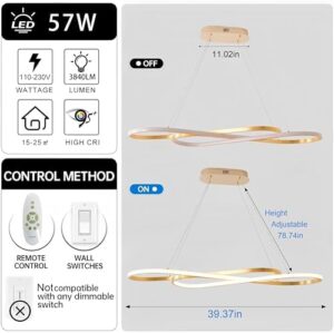 Gold Led Chandelier,Dimmable Gold Modern Chandelier , 39.4inch Led Chandelier Kitchen Island Lighting ,Luxury Modern Led Pendant Light Height Adjustable Gold Dining Room Light Fixture Over table - Image 5