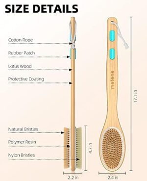 Metene Shower Brush with Soft and Stiff Bristles, Bath Dual-Sided Long Handle Back Scrubber Body Exfoliator for Wet or Dry Brushing - Image 5