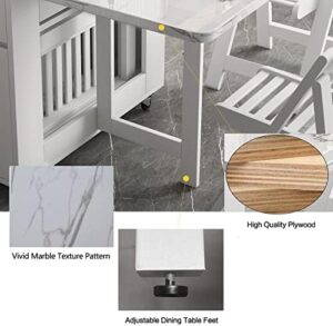 Folding Dining Table with Rack and 2 Storage Drawers, Movable Extendable Space Saving Kitchen Table in 3 Forms (White) - Image 6