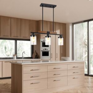 Black Kitchen Island Lighting Fixture, 3-Light Farmhouse Dining Room Chandelier Over Table, Large Pendant Light Ceiling Hanging, Modern Dining Table Light with Adjustable Height - Image 6