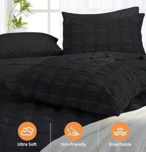 JOLLYVOGUE King Comforter Set Seersucker 7 Pieces, Black Comforter, Soft Bed in a Bag King Size, All Season Bedding Set with Comforter, Flat Sheet, Fitted Sheet, Pillowcases, Pillow Shams - Image 4