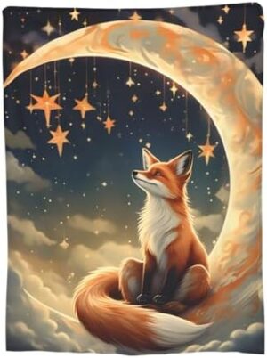Cute Cartoon Fox Blanket Gifts for Kids Girls Fantastic Moon Star Flannel Throw Blankets Soft Comfy Lightweight for Home Decor Couch Bed Sofa 80x60 Inches - Image 5