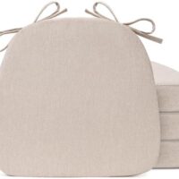 Chair Cushions for Dining Chairs, D-Shaped Seat Cushions with Removable Washable Cover and Ties, Chair Pads for Kitchen, Indoor Dining Room, Patio Chairs, 17'' x 16'', Set of 4, Beige