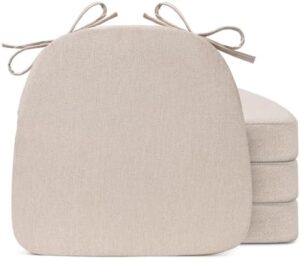 Chair Cushions for Dining Chairs, D-Shaped Seat Cushions with Removable Washable Cover and Ties, Chair Pads for Kitchen, Indoor Dining Room, Patio Chairs, 17'' x 16'', Set of 4, Beige