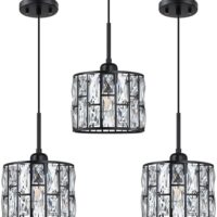 3 Pack 1 Light Hanging Kitchen Island Crystal Pendant Ceiling Light Fixture,Modern 8.3" Crystal Shade Black Finish for Bar,Dining Room,Living Room Over Sink Hallway