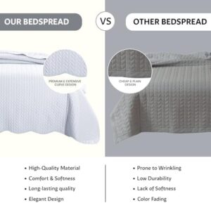 IR Imperial Rooms Queen Quilt Bedding Set Size (90" x 96") + 2 Pillow Shams (20" x 26"+ 2") - 3 Pcs All Season Lightweight Reversible Microfiber Coverlet Embossed Quilt Bedspread (White) - Image 4