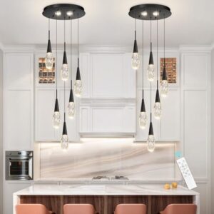 6-Lights Adjustable Pendant Lights for Kitchen Island LED Dimmable Light Fixture Modern Glam Crystal Hanging Lighting for Dining Room Bedroom Black - Image 4
