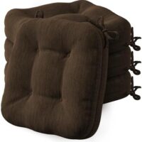 Codi Dining Chair Cushions 4 Pack, Thick Chairs Pads for Indoor Kitchen Room - Washable, Non-Slip Memory Foam Seat Cushion with Ties, 16.5"x16.5"x 3.5", Set of 4, Brown