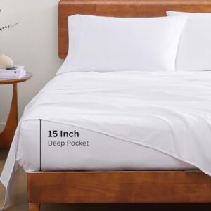 LANE LINEN 100% Organic Cotton Queen Sheet Set, 4Pc Cotton Sheets Queen Size Bed Set, Soft & Breathable Percale Weave, Deep Pocket Queen Sheets, Hotel-Quality Bed Sheets Queen Size - White Bed Sheets - Image 5