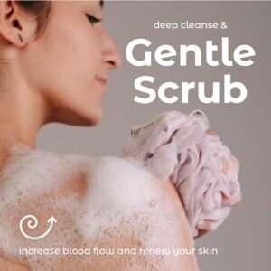 MainBasics Bath Shower Loofah Sponge Pouf Body Scrubber Exfoliator Body Wash Sponge (Set of 3, Airy Blossom) - Image 5