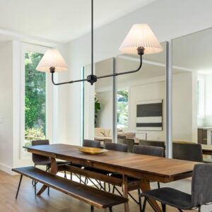 Modern Linear Chandelier, 2-Light Dining Room Light Fixture with White Fabric Shade Kitchen Island Lighting Fixture for Over Table, Living Room, Bedroom - Image 2