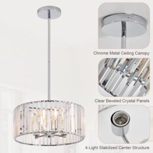 16.5" Chrome Crystal Chandeliers 4-Light Modern Drum Chandelier Flush Mount Round Ceiling Hanging Pendant Light Fixture for Kitchen Island Dining Room Foyer - Image 7