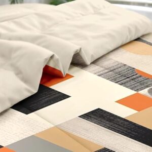 Comforter Set Queen Size, Geometric Painting Contemporary 7 Pcs Bedding for Kids and Adults, Orange Gray Bed Sheet Sets with Fitted Sheet 2 Pillowcase & 2 Sham for Bedroom Bed Decor - Image 5