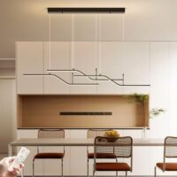 Siittoo Modern Black Pendant Light, 45W Dimmable LED Chandelier Lighting Fixture with Remote, 3-Light Wave Linear Hanging Pendant Light Fixture for Dining Room Kitchen Island Restaurant (52'')