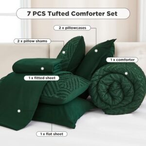 Andency King Size Comforter Set 7 Pieces Dark Emerald Green - Bed in a Bag King Boho Lightweight Fluffy Tufted Beddding Sets with Comforter, Sheets, Pillowcases & Shams - Image 6