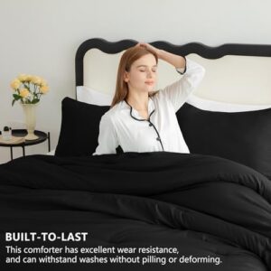 CozyLux Queen Comforter Set Black, 3 Pieces Solid Queen Comforter Breathable Quilted Style Bedding Sets, Luxury Soft Microfiber Down Alternative Comforter for All Season (1 Comforter & 2 Pillowcases) - Image 2