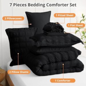 JOLLYVOGUE King Comforter Set Seersucker 7 Pieces, Black Comforter, Soft Bed in a Bag King Size, All Season Bedding Set with Comforter, Flat Sheet, Fitted Sheet, Pillowcases, Pillow Shams - Image 7
