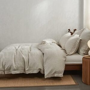 Simple&Opulence 100% Washed Linen Duvet Cover Set with Embroidered,King Size(104"x92"),3 Pieces Soft Farmhouse Comforter Set with Button Closure,1 Duvet Cover and 2 Pillowshams(King,Natural Linen) - Image 9