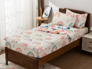 NTBED Rainbow Printed Zipper Bedding Sets Twin Lightweight Microfiber Heart Comforter Set with Fitted Sheet Pillow Covers,Beige - Image 7