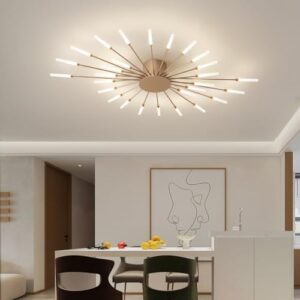 ziidoo Modern Ceiling Light, 28 Lights Metal Firework Designed Chic Led Lighting Fixture for Farmhouse Kitchen Dining Room Bedroom Hallway Living Room (Gold and Dark Gold) - Image 2