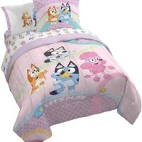 Jay Franco Bluey Queen Size Comforter Set - 7 Piece Bedding Includes Sheet Set & Pillow Covers - Super Soft Cozy Pink Bedding
