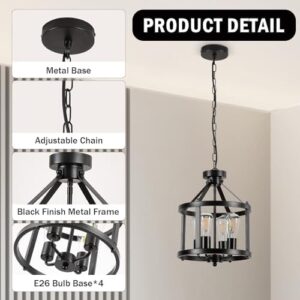 Black Farmhouse Chandelier, 4-Light Pendant Lights over Kitchen Island, Industrial Chandelier Ceiling Hanging Light Fixtures for Entryway Dining room Foyer Hallway Living Room, Adjustable Height - Image 2