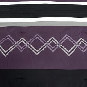 Chezmoi Collection Arden 7-Piece Modern Pleated Stripe Embroidered Zigzag Bedding Comforter Set (Queen, Purple/Black/Gray/White) - Image 3