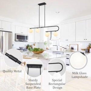 Kitchen Island Lighting 4 Lights, Black Dining Room Light Fixture Over Table, Mid Century Modern Chandelier Globe Glass Linear Chandelier Pendant Lighting for Dining Table, Height Adjustable - Image 3