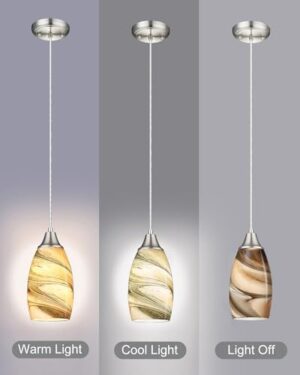 Mini Pendant Lights Kitchen Island Light Brown Glass Lamp Shade Hand Blown Glass Pendant Light with Brush Nickel Finish Adjustable Cord for Kitchen Over Sink, Dining Room (Light Brown-3P) - Image 4