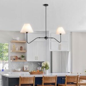 2-Light Modern Linear Chandelier for Dining Room, 55" Farmhouse Kitchen Island Lighting with White Fabric Shades,Hanging Lighting Fixtures for Living Room Bedroom - Image 6