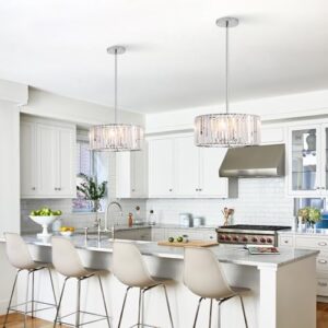 16.5" Chrome Crystal Chandeliers 4-Light Modern Drum Chandelier Flush Mount Round Ceiling Hanging Pendant Light Fixture for Kitchen Island Dining Room Foyer - Image 4