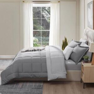 Nestl Queen Comforter Set 7 Piece - Reversible Comforters Queen Size Grey, Bed in a Bag Queen All Season, Queen Size Comforter Sets Bedding with Flat Sheet and Fitted Sheet, Pillowcases and Shams - Image 9