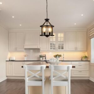 Black Farmhouse Chandelier, 4-Light Pendant Lights over Kitchen Island, Industrial Chandelier Ceiling Hanging Light Fixtures for Entryway Dining room Foyer Hallway Living Room, Adjustable Height - Image 6