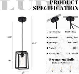 Matte Black Farmhouse Pendant Light Fixtures, Industrial Kitchen Island Light, Rectangle Linear Metal Hanging Lighting Fixture Ceiling Mount with Clear Glass Shade E26 Base for Dining Room, 3 Pack - Image 5