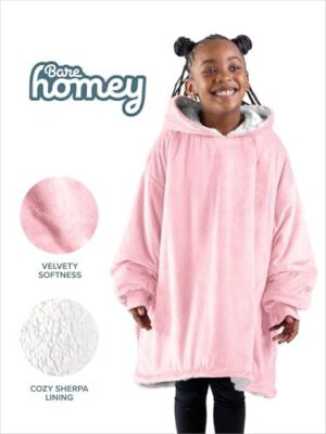 Bare Home Wearable Blanket B-Cozy Hoodie - Soft Plush Sherpa - Warm and Cozy - Oversized Wearable Blanket - Adult & Kid Sizes - Image 2