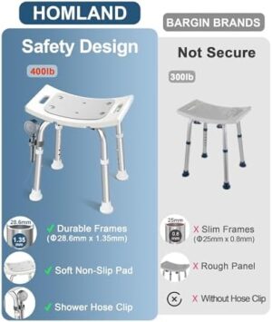 Shower Chair for Inside Shower, FSA/HSA Eligible 400 lbs Adjustable Shower Stool with Suction Feet, Shower Seat for Inside Tub Bathroom Bench Bath Chair for Elderly and Disabled - Light Gray - Image 7