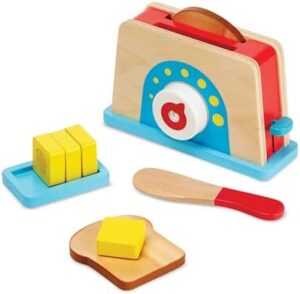 Melissa & Doug Bread and Butter Toaster Set (9 pcs) - Wooden Play Food and Kitchen Accessories