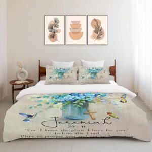 Christian Scripture Bedding Set Twin Full Queen King Size Religious Jeremiah Flower Duvet Comforter Cover Hummingbird Cozy Quilt Cover Decorative Soft Bed Sets with 2 Pillowcases for Kids Adults - Image 5