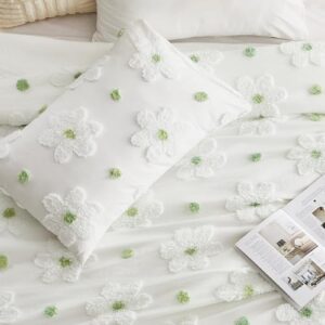 VIVILINEN Queen Size Comforter Sets for Girls Floral Bedding Cute Comforter with Tufted Daisies Flowers, Lightweight Queen Bed Set 3 Pieces for Kids Teen Girls Women, Green - Image 5