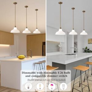 Milk Glass Pendant Lights Kitchen Island 2 Pack Dome Schoolhouse Pendant Light Fixture White and Gold Mid Century Modern Chandelier for Dining Room Bedroom Kitchen - Image 3