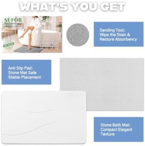 2Pack Stone Bath Mat, Diatomaceous Earth Shower Mat, Non-Slip Super Absorbent Quick Drying Bathroom Floor Mat, Natural, Easy to Clean (Milky White, 23.62 * 15.43) - Image 5