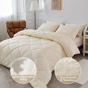 PY HOME & SPORTS King Size Comforter Set 3 Pieces, Down Alternative Lightweight Bedding Comforter with 2 Pillow Shams for All Seasons (Beige, 90 x 104 Inch) - Image 3