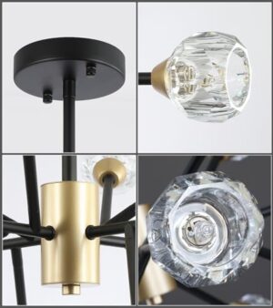 AMZASA Crystal Chandeliers, Modern Black and Gold Sputnik Pendant Lighting, 12 Lights Mid Century Ceiling Light Fixtures for Dining Room Kitchen Island Living Room Bedroom Bar,UL - Image 4