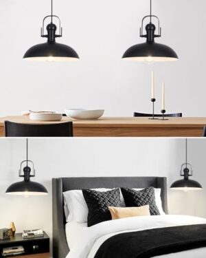 Black Pendant Lights Kitchen Island 2 Pack, Dome Pendant Light 13.8" W, Black Farmhouse Pendant Light for Kitchen Barn Hallway Porch Dining Room - Image 7