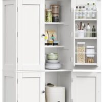 Storage Cabinet with 4 Doors, Pantry Cabinet with 6 Door Shelves, Kitchen Pantry Cabinet, Bathroom Cabinet for Living Room, Kitchen, Dining Room, White