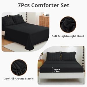 JOLLYVOGUE King Comforter Set Seersucker 7 Pieces, Black Comforter, Soft Bed in a Bag King Size, All Season Bedding Set with Comforter, Flat Sheet, Fitted Sheet, Pillowcases, Pillow Shams - Image 5