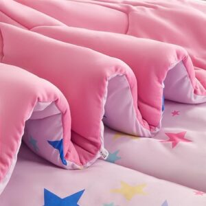 SLEEP ZONE Jersey Knit Pink Comforter Set Twin Size, Breathable & Soft Kids Bedding Set 2-Piece with Comforter, Pillowcase (Colorful Stars, Twin) - Image 3