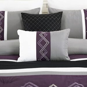 Chezmoi Collection Arden 7-Piece Modern Pleated Stripe Embroidered Zigzag Bedding Comforter Set (Queen, Purple/Black/Gray/White) - Image 7