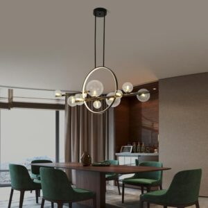 Kitchen Island Lighting 10-Light Clear Glass Globe Sputnik Chandelier Lighting Mid Century Modern Pendant Hanging Light for Kitchen Dining Room Living Room (Black) - Image 5